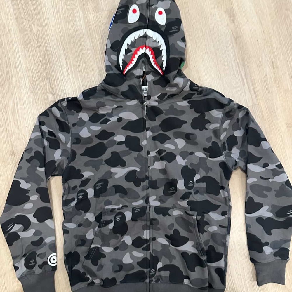 Bape Gray and Black Shark Hoodie